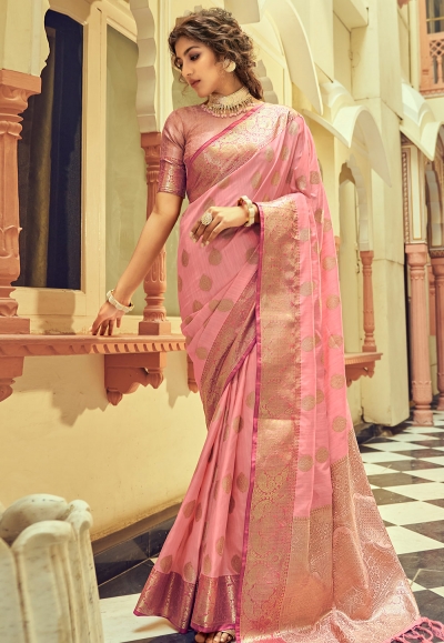 Silk Saree with blouse in Pink colour 10063