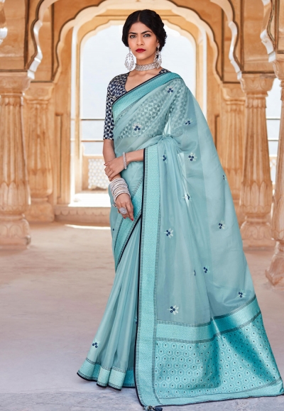 Buy surya kirti Solid/Plain Bollywood Satin Light Blue Sarees Online @ Best  Price In India | Flipkart.com