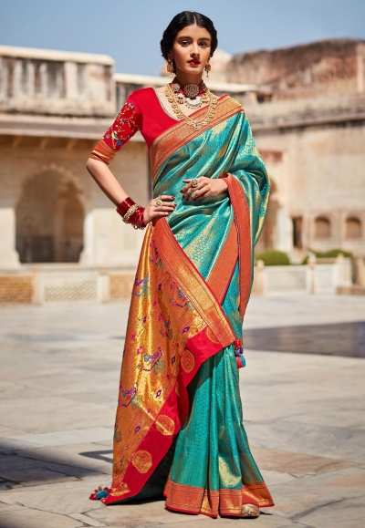 Party Wear Printed Ladies Green Jacquard Silk Saree, 5.5 m (Separate Blouse  Piece) at Rs 649/piece in Surat