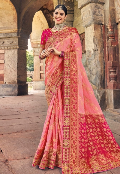 Orange and pink kanchipuram silk saree – Thokai