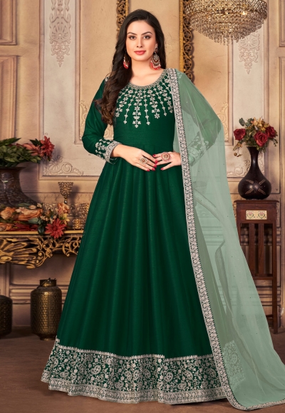 Buy Resham Embroidered Georgette Dark Green Anarkali Suit Online -  LSTV02555 | Andaaz Fashion