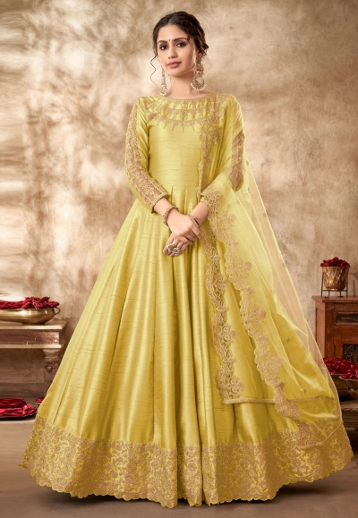 Yellow Readymade Embroidered Anarkali Suit Latest 2701SL01