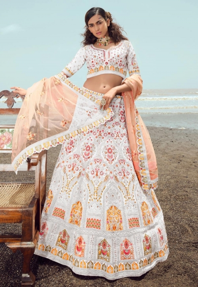 Buy BHIMANI IMPEX Girls Orange, White Embroidered Silk Blend Lehenga Choli  & Dupatta (7-8Y) Online at Best Prices in India - JioMart.