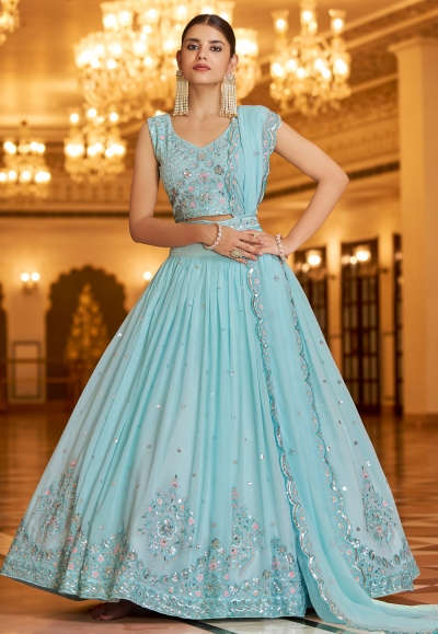 Diwali Lehenga Choli in Sky blue Georgette with Embroidered - LC7202