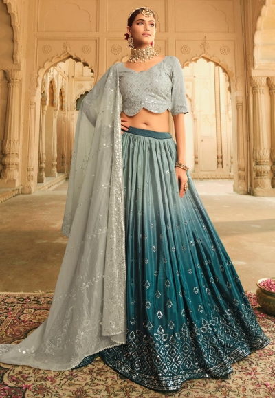 Teal Blue Lehenga Choli – Roop Sari Palace