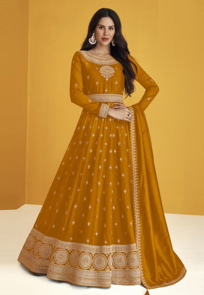 Mustard faux georgette long anarkali suit 9231D