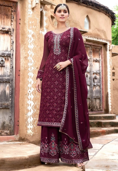 Maroon georgette palazzo suit 156817