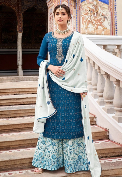 Blue chinon palazzo suit 156976