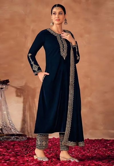 Navy blue 2025 velvet suit ladies