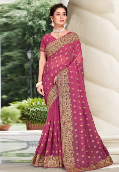 Party Wear Purple and Violet color Georgette fabric Saree : 1862496