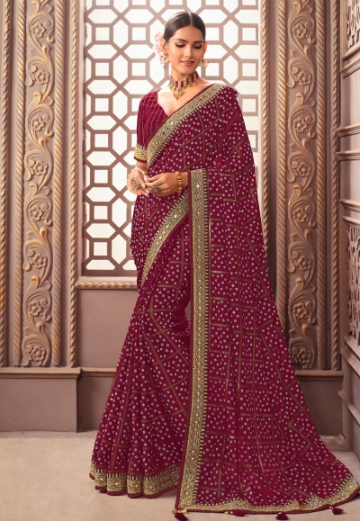 Buy Maroon Georgette Sarees Online for Women in USA