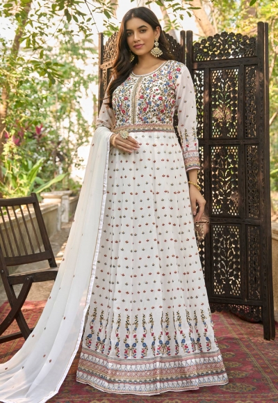Bollywood Designer Celebrity White Anarkali Suit Readymade Top Bottom Dress  New | eBay
