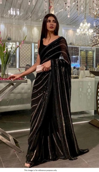 Buy Bollywood Model black sequins party wear saree in UK, USA and Canada