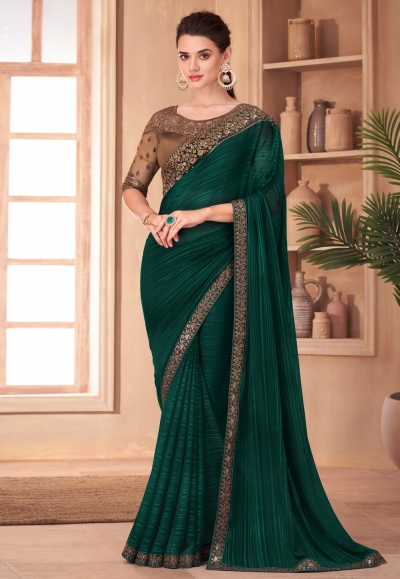 CM- Green color Lichi Silk Saree - New In - Indian