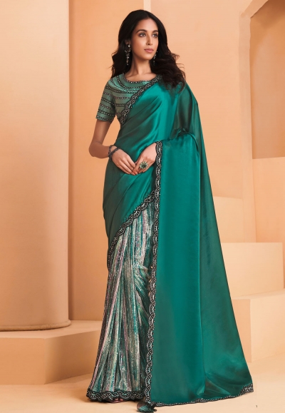 Satin crepe Saree with blouse in Sea green colour 22907