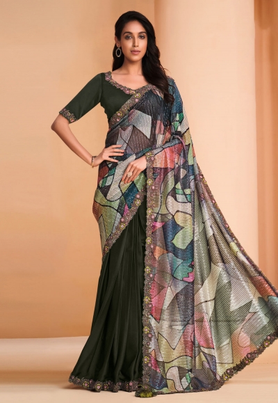 Arresting Lavender Colored Casual Digital Printed Satin Crepe Saree