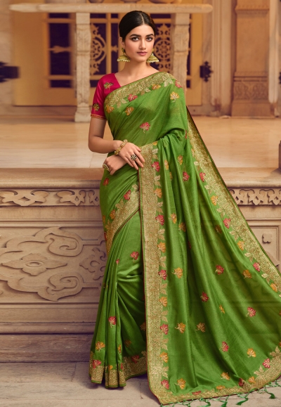 Silk Saree with blouse in Green colour 4110