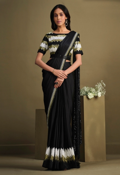 Buy Hari Mirch Women Georgette Bandhani Print Black Colour Saree With  Designer Lace Border and Embroidey Designer Blouse Peice | Casual, Party  Wear Saree for Womens Online at Best Prices in India -