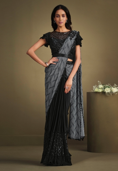 Party Wear Sequence Work Black Saree, Size: Free, 2 Pieces at Rs 999/piece  in Dehradun