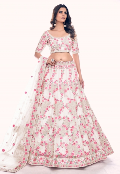 Delightful Off White Color New Art Silk Designer Wedding Wear Lehenga Choli