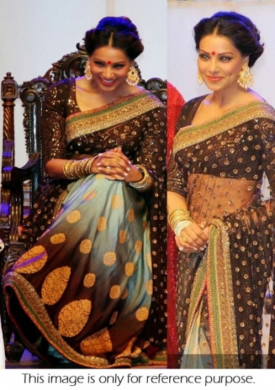 Bollywood Style Bipasha basu Chiffon and Net Saree in Black and Grey color