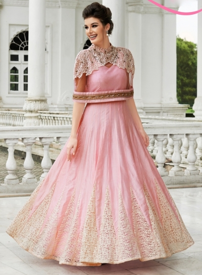 baby pink colour anarkali dress