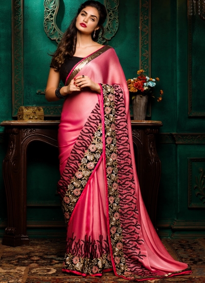 party wear saree pink colour