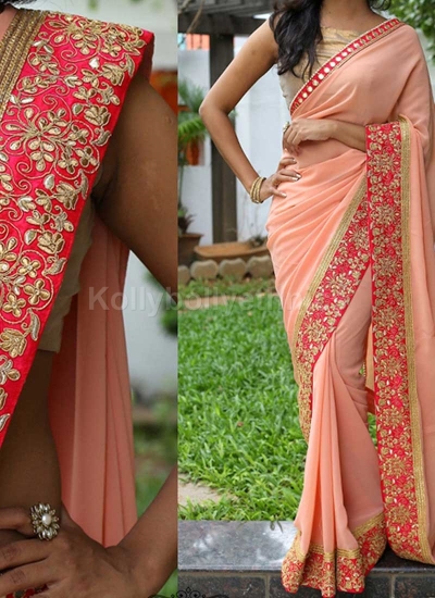 Buy Inspired Style Peach Color Georgette Party Wear Saree Online In Uk Usa And Canada 3708