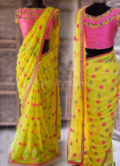 yellow colour party wear saree