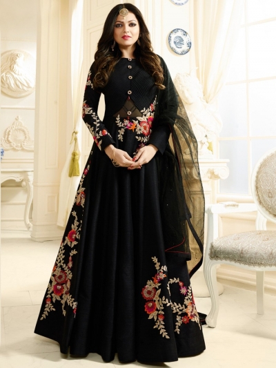 Buy Drashti Dhami black color silk party wear anarkali kameez in UK ...