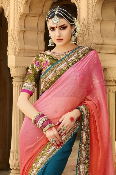 blue pink wedding sarees 6008