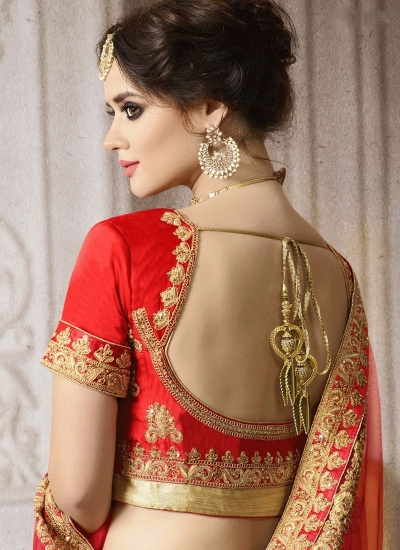 Red satin silk wedding lehenga 4007