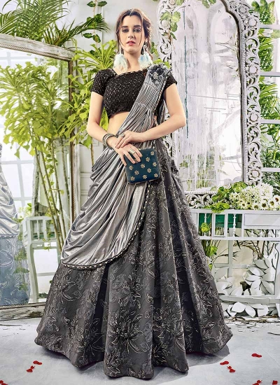 Buy Grey & Black Zari Woven Silk Lehenga Choli With Dupatta Online At Zeel  Clothing