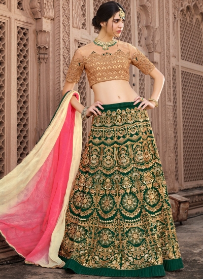 Wonderful Green & Maroon Banglori Silk Embroidered Work Online Lehenga Choli  Design - RJ Fashion