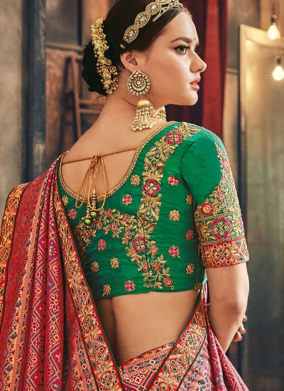 Buy Pink and green Banarasi pure silk wedding wear saree in UK, USA and ...