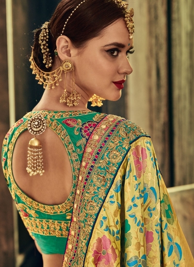 Buy Pista green Banarasi silk pure wedding wear saree in UK, USA and Canada