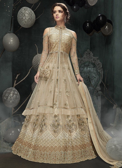 Buy Brown and beige color georgette party wear lehenga kameez in UK, USA  and Canada