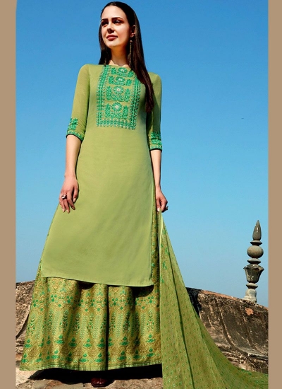 Green color cotton Palazzo salwar kameez