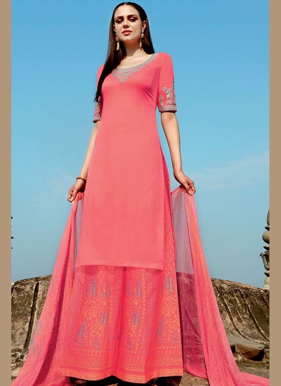 Pink color cotton Palazzo salwar kameez