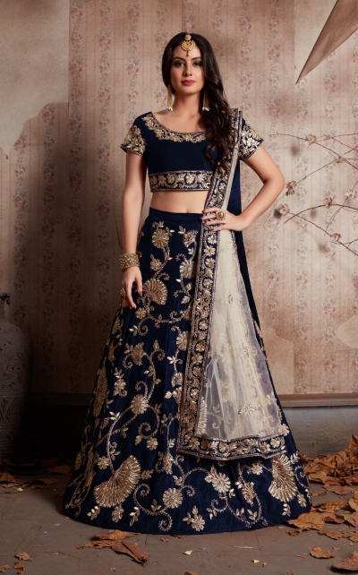 Taffeta Silk Embroidery Lehenga Choli In Royal Blue Colour - LD4010213