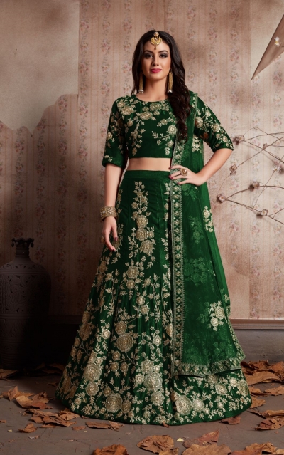 Indian Dress Green Color Bridal Lehenga 359G