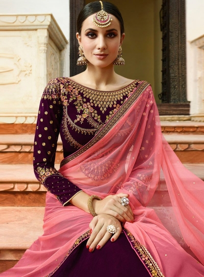 Wine pink silk Indian wedding lehenga choli 810