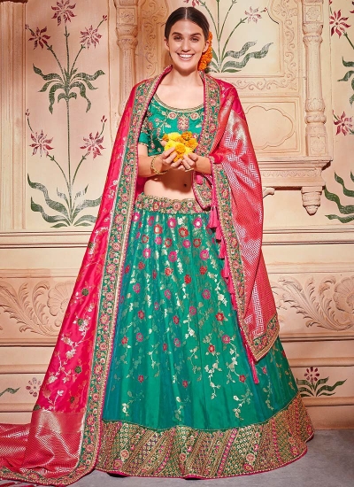 Rama Green Colour Net Fabric Designer Lehenga.