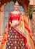 Blue and red Banarasi silk wedding lehenga choli