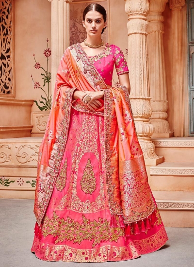 Pink color Banarasi silk wedding lehenga choli