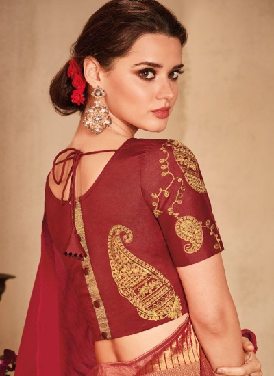 Maroon color silk Indian wedding saree 935