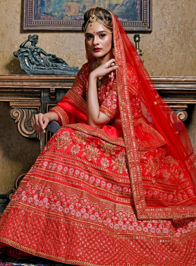 Buy Red color silk Indian wedding lehenga in UK, USA and Canada