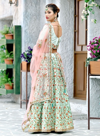 Buy Mint green silk Indian wedding lehenga in UK, USA and Canada