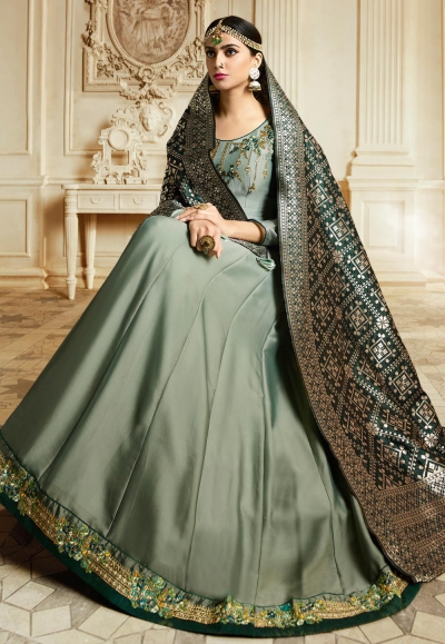 Buy Grey Barfi silk Indian Wedding anarkali in UK, USA and Canada