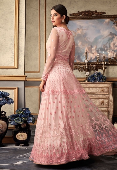 light pink net long anarkali suit 15034